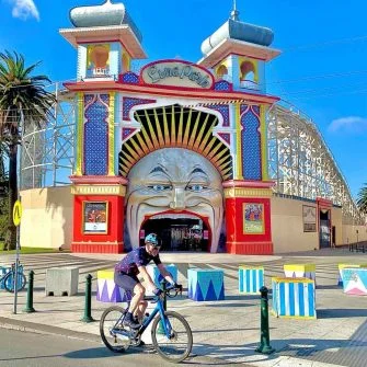 Cyclist at Luna Park, Melbourne
