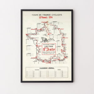 cycling prints of 1914 Tour de France Map Poster