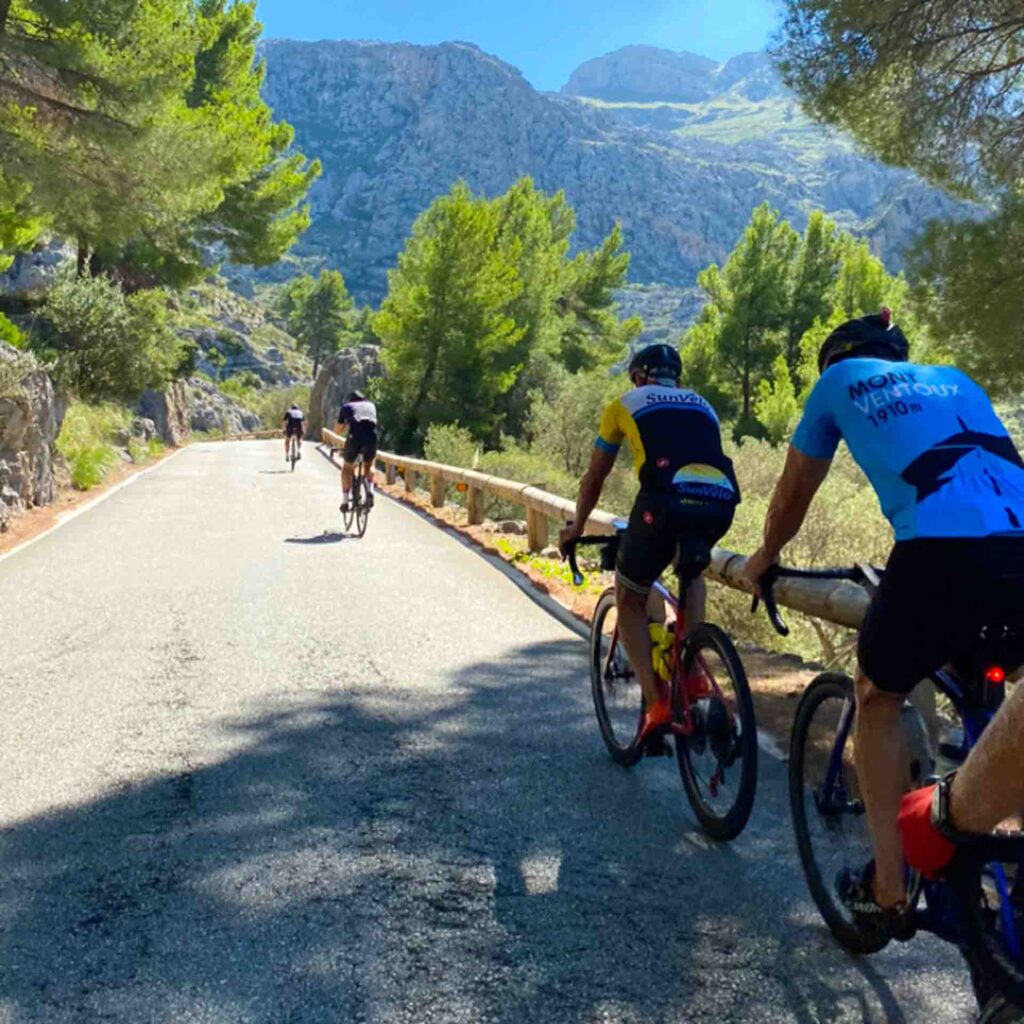Cyclist on cycling climbs in Mallorca