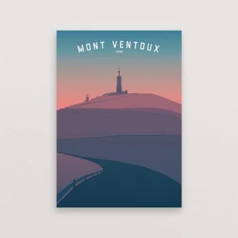 Cycling print of ventoux by english cyclist (sunset)