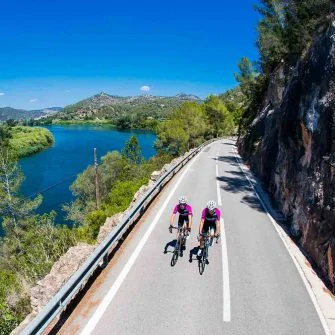 Cyclists in Ebro delta biosphere reserve