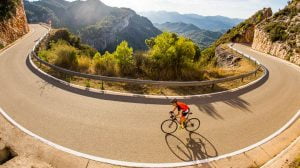 Cyclist in terres de l'ebre, Catalonia