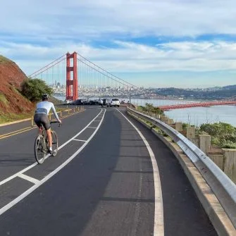 Cyclist descending Conzelman Road