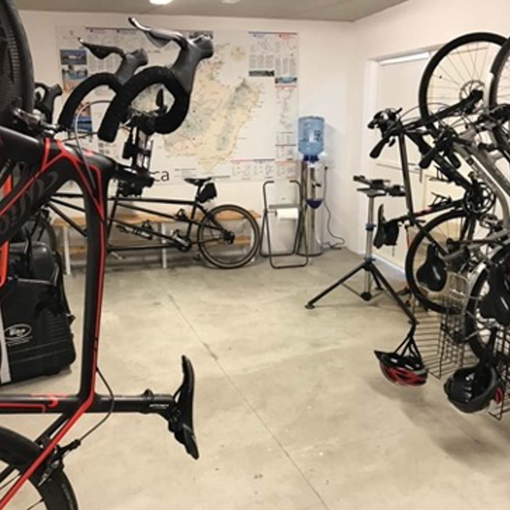 Several bikes have a large storage room in the cycling hotel