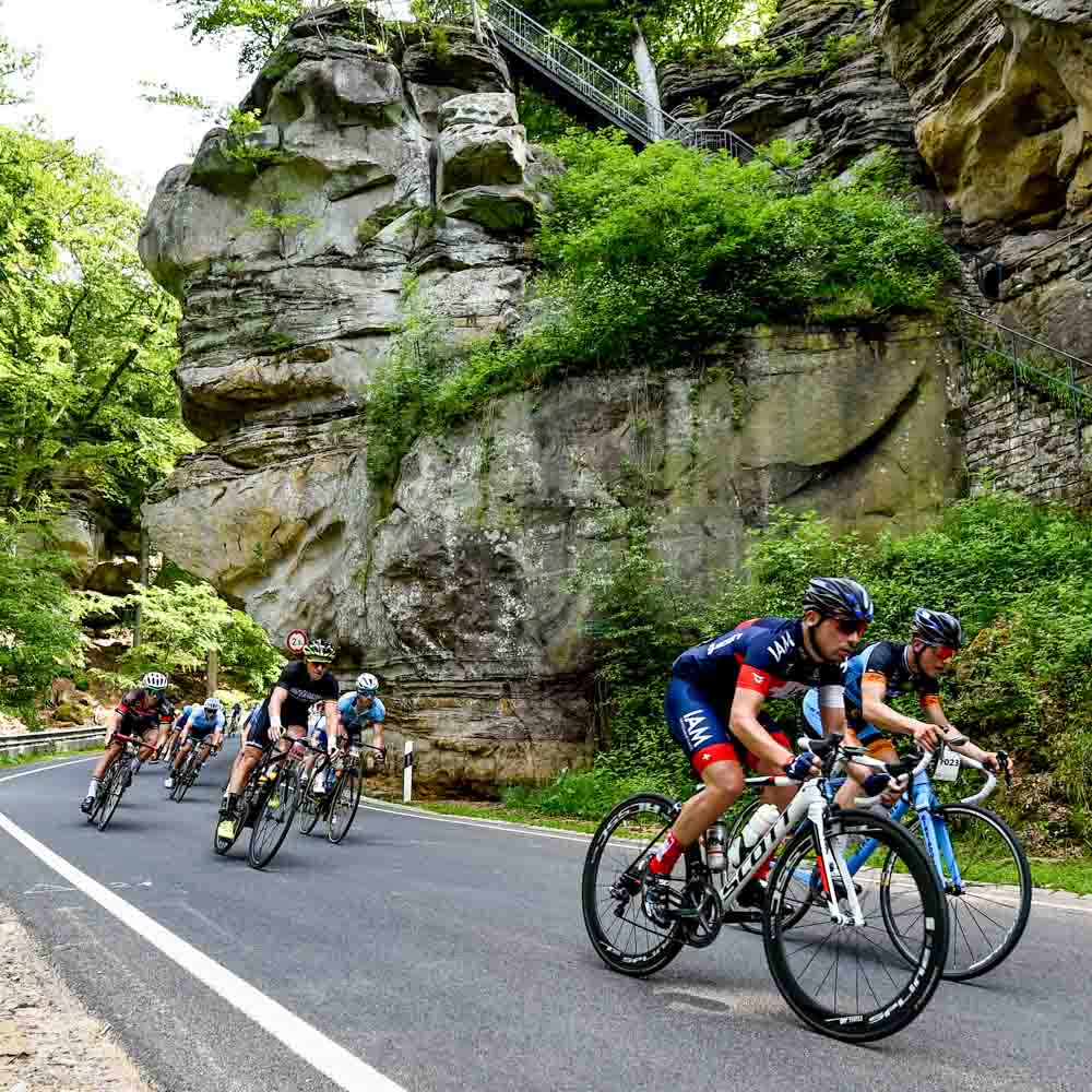 Cyclists are competing on mountain paved roads gran fondo Luxembourg