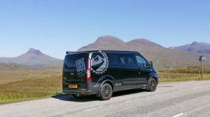 Bike Van with Scottish hills scenery