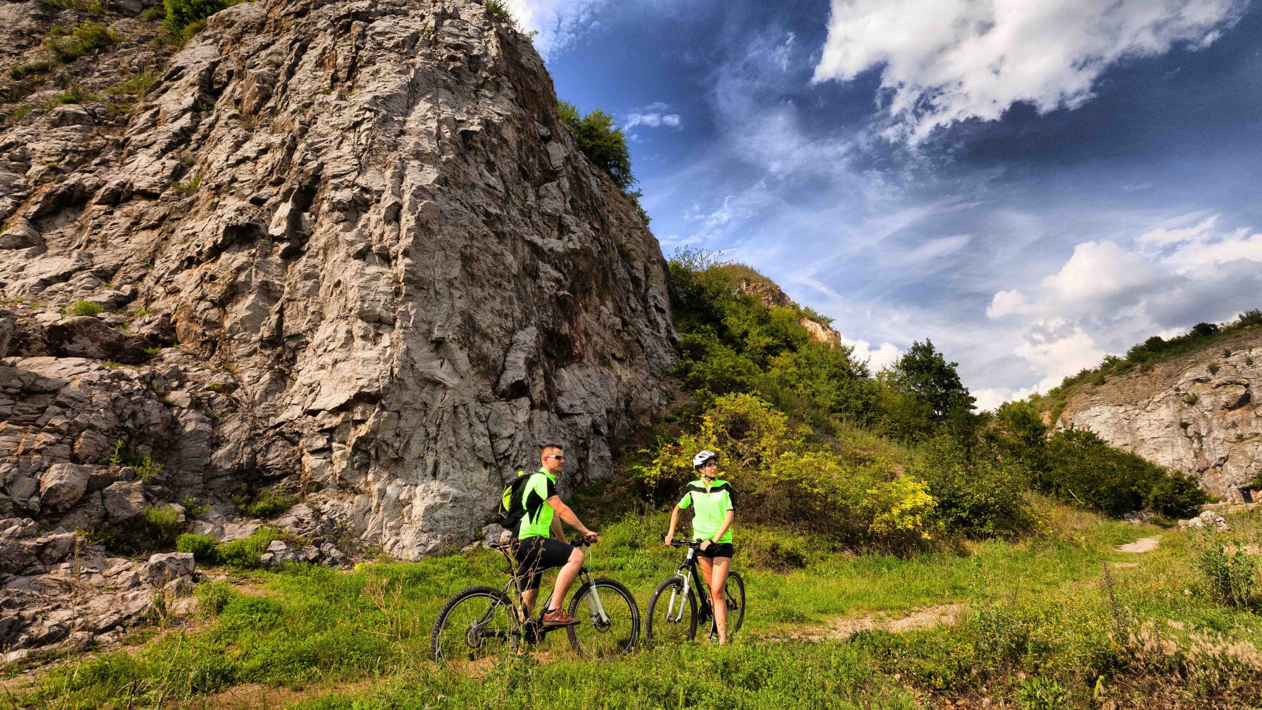 Cyclists mountain biking in Poland