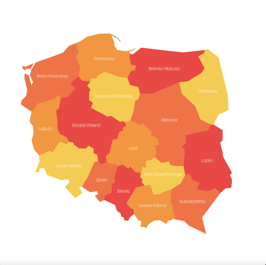 Map of Poland's regions