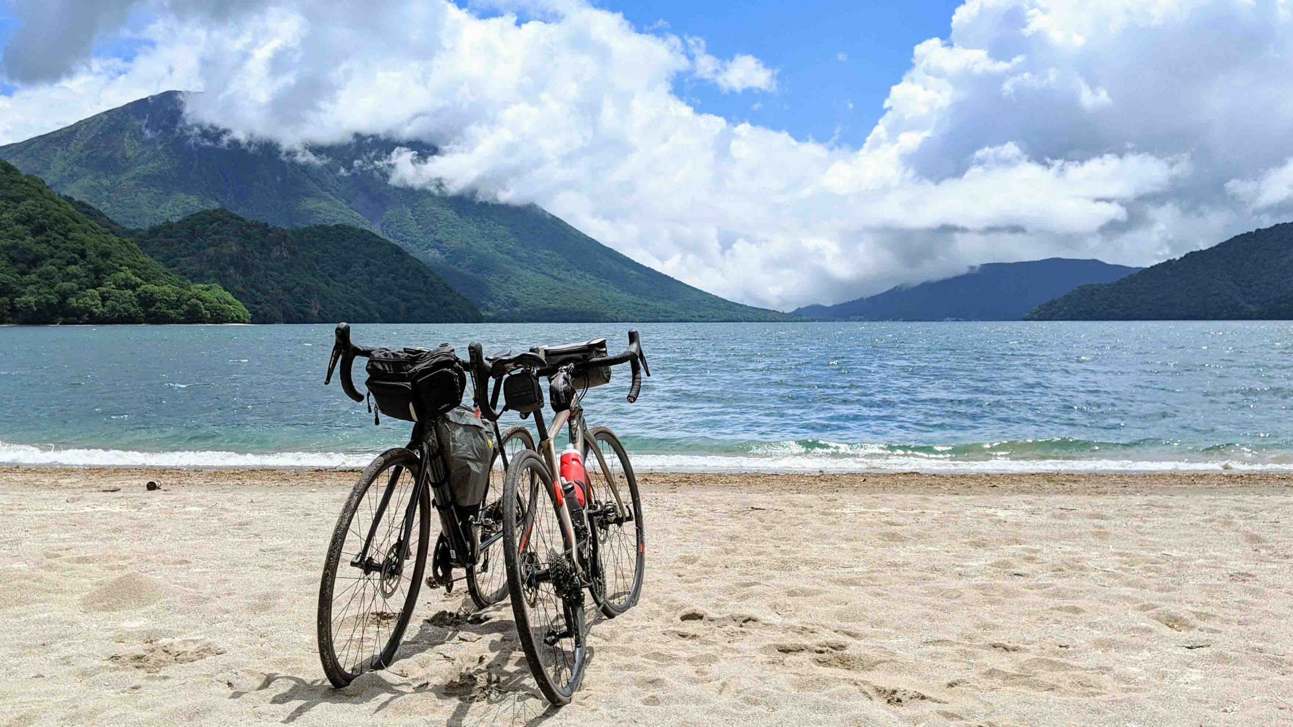 Bikes by a beach in Japan