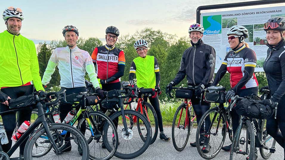 Cyclists take part in the Midnight Sun Randonnee cycle ride across Scandinavia