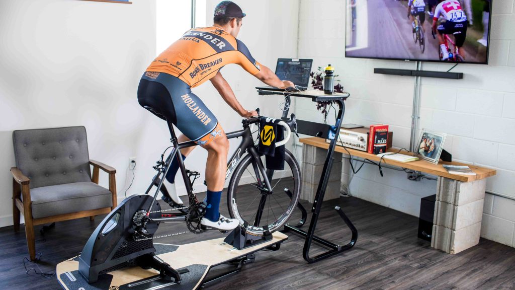 Cyclist training on a turbo trainer