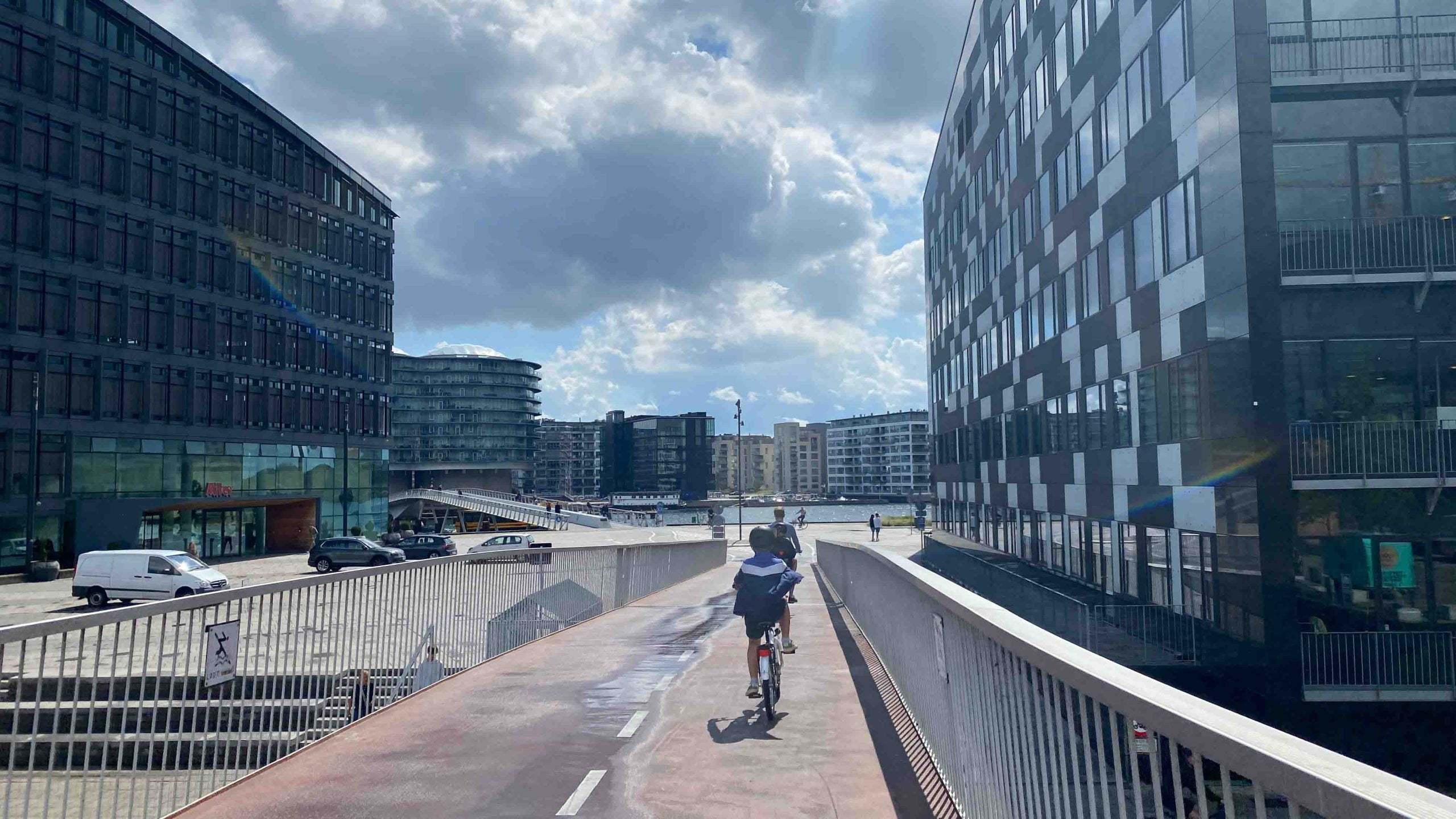 Cyclist on a cycling specific bridge in Copenhagen