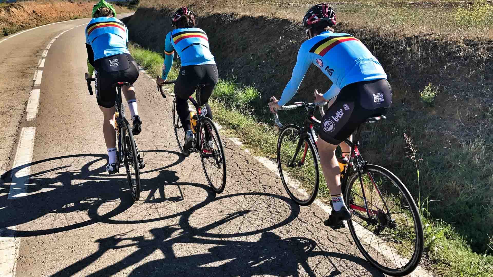 Three cyclists training in the cycling camps in Spain