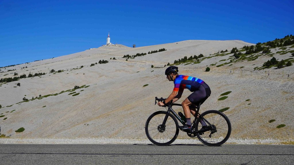 Cyclist on a long training ride at Mt Ventoux