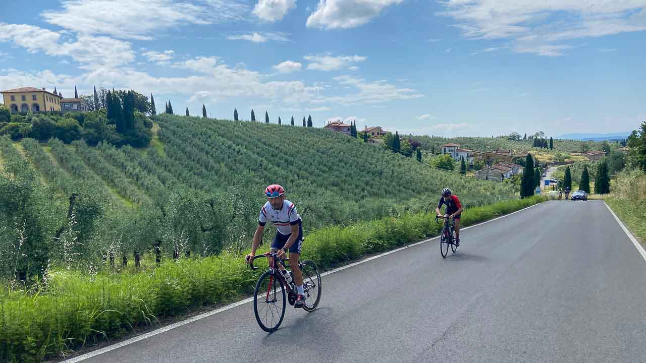 Cycling in the olive groves in Tuscany