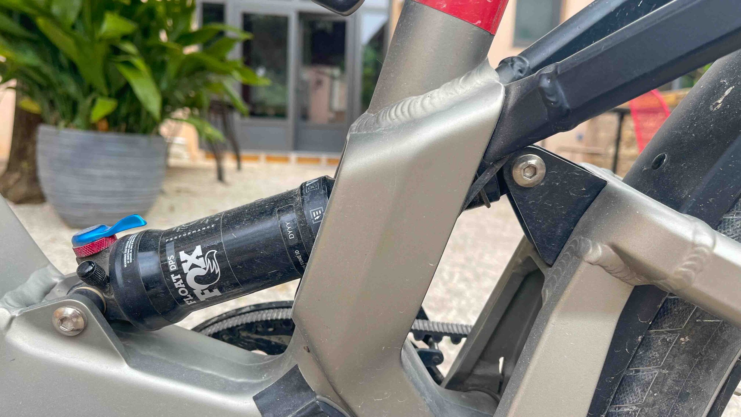 Close up of rear suspension on an e-bike