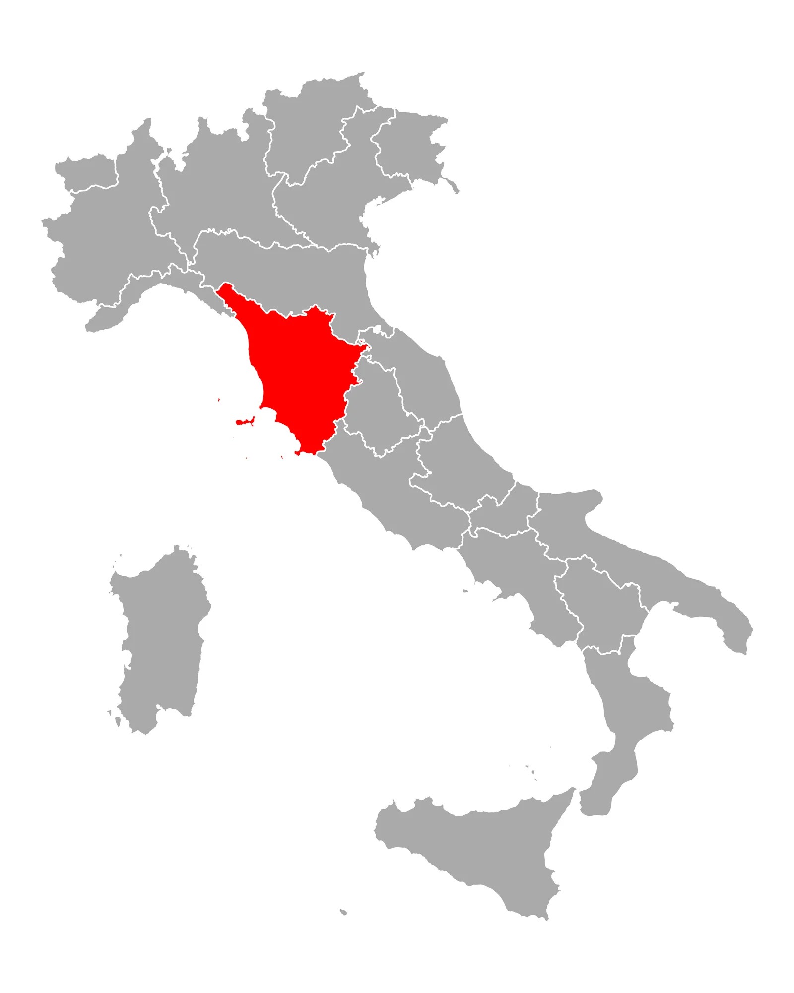 Map of Tuscany within Italy
