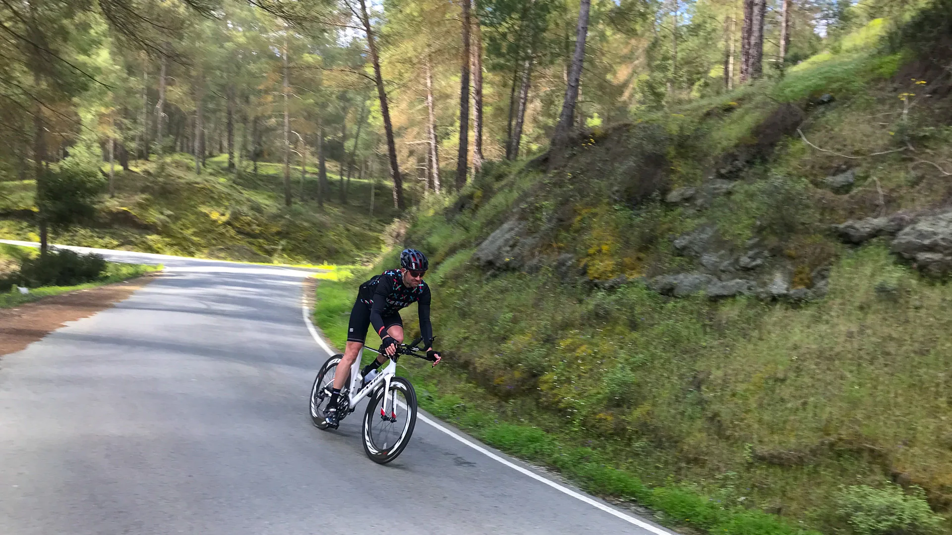 Cyclist on way to Mount Olympos from Paphos