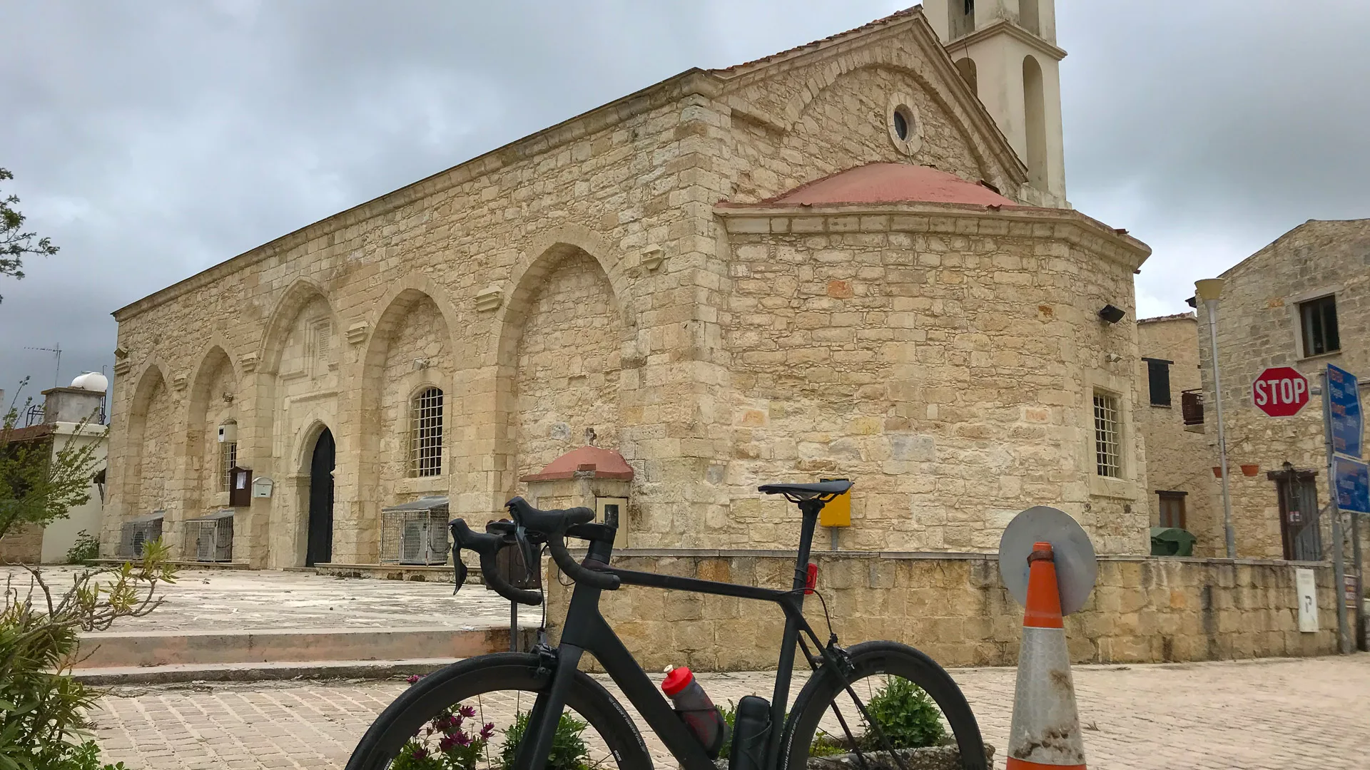 church and road bike in Cyprus