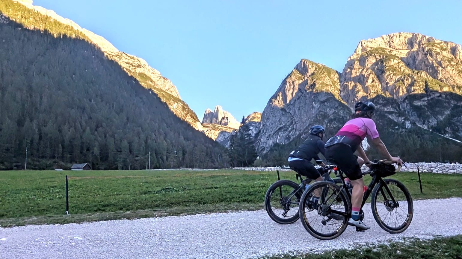 Two cyclists riding near Tre Cime di Lavaredo