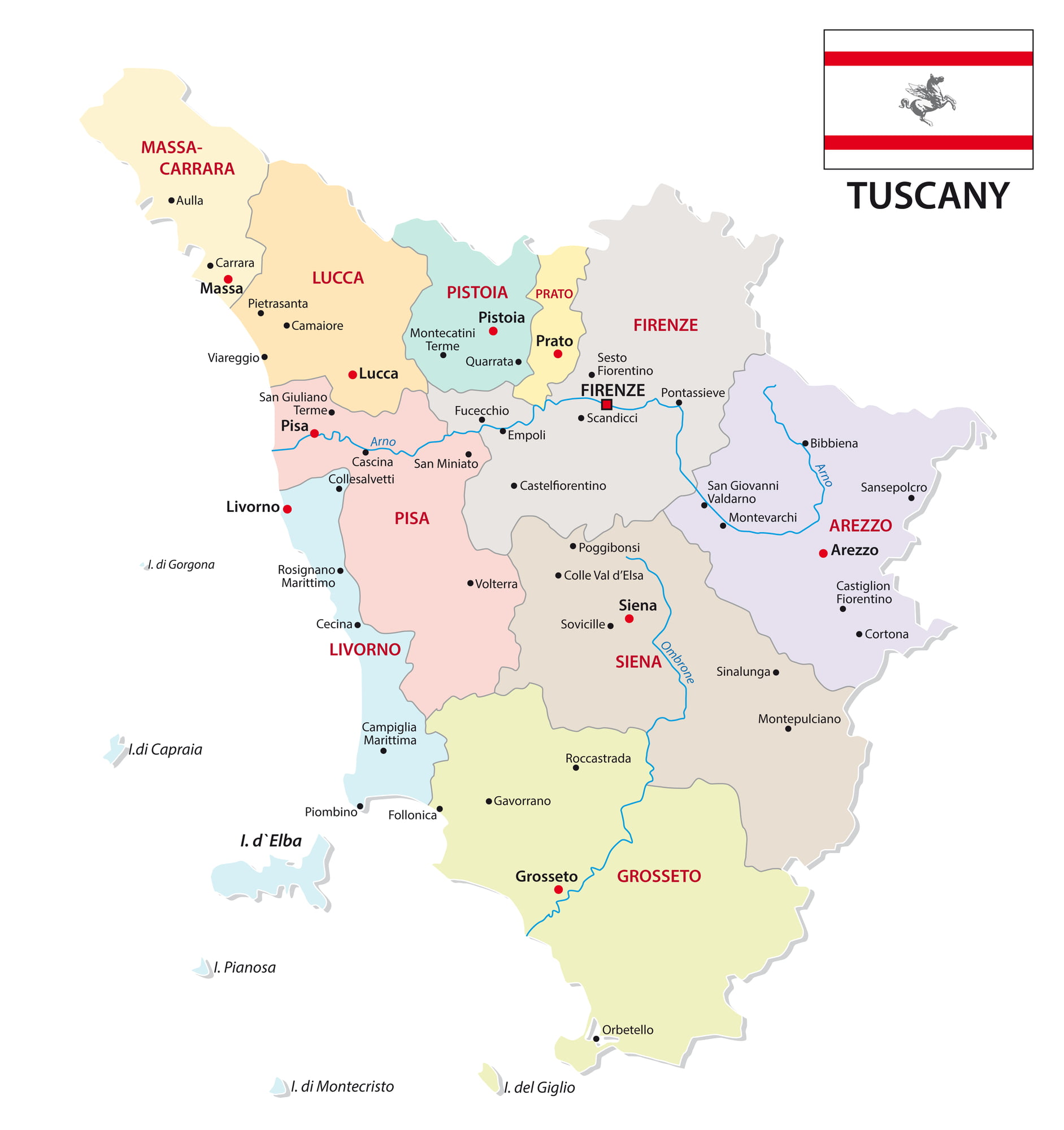 Regions of Tuscany map