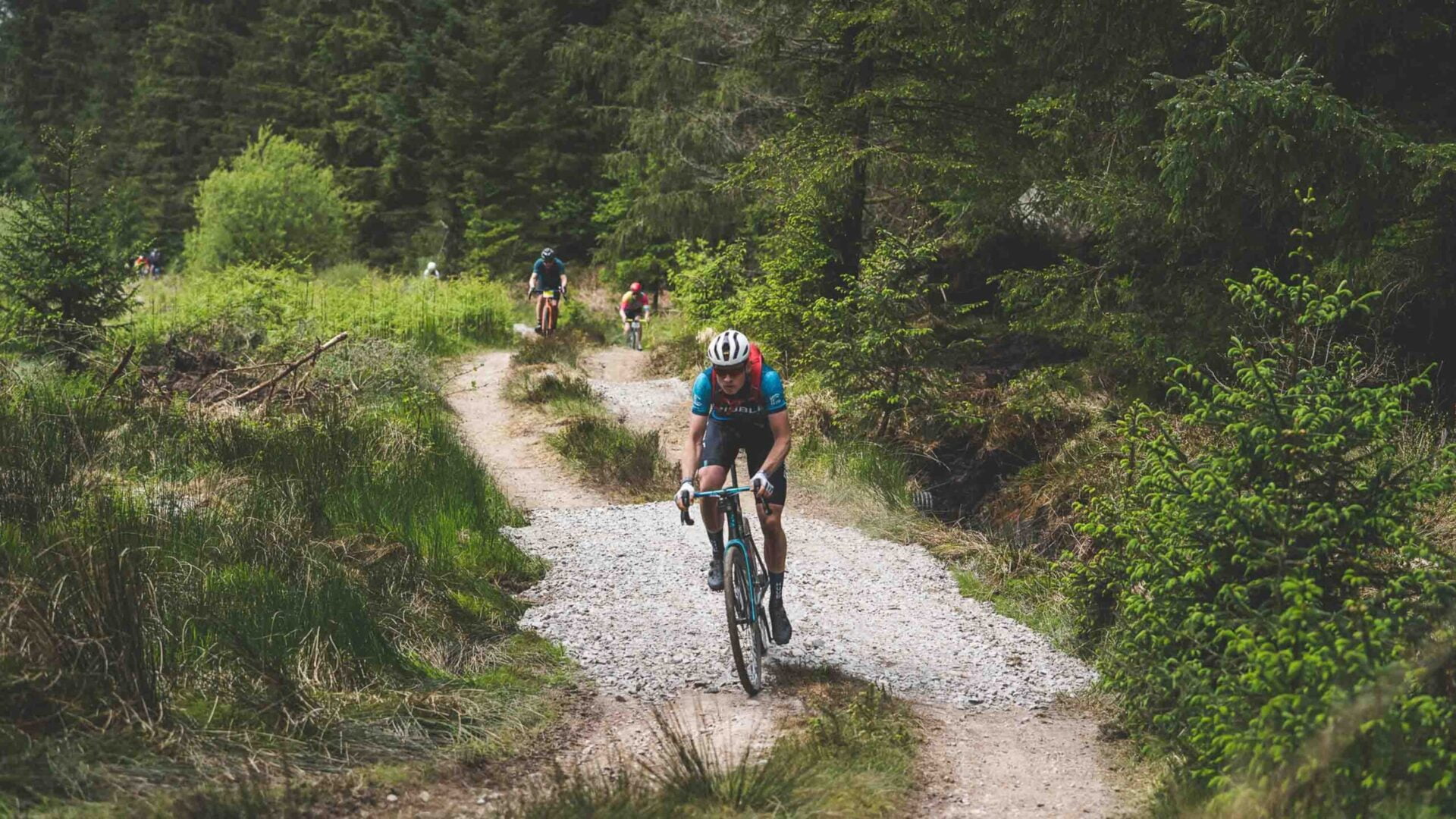 Cyclist on a long distance cycling route