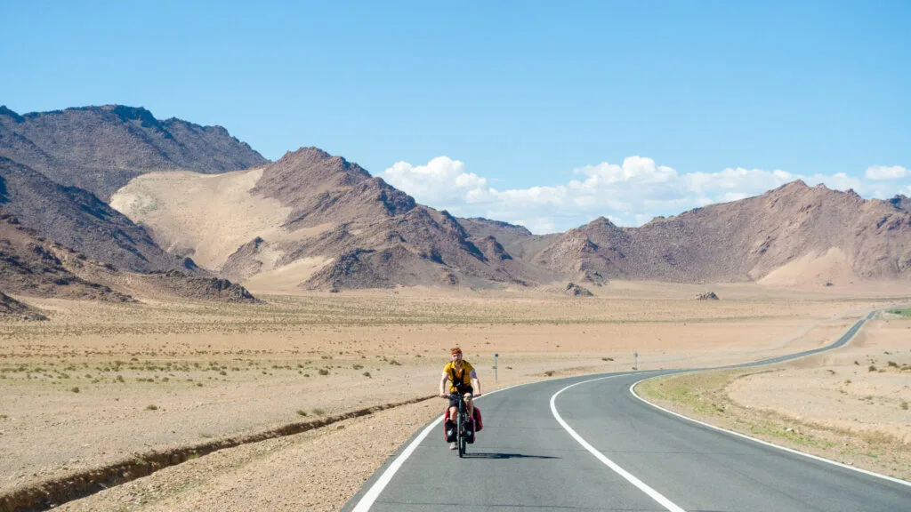 Cyclist on the Zavkhan Desert Plateau