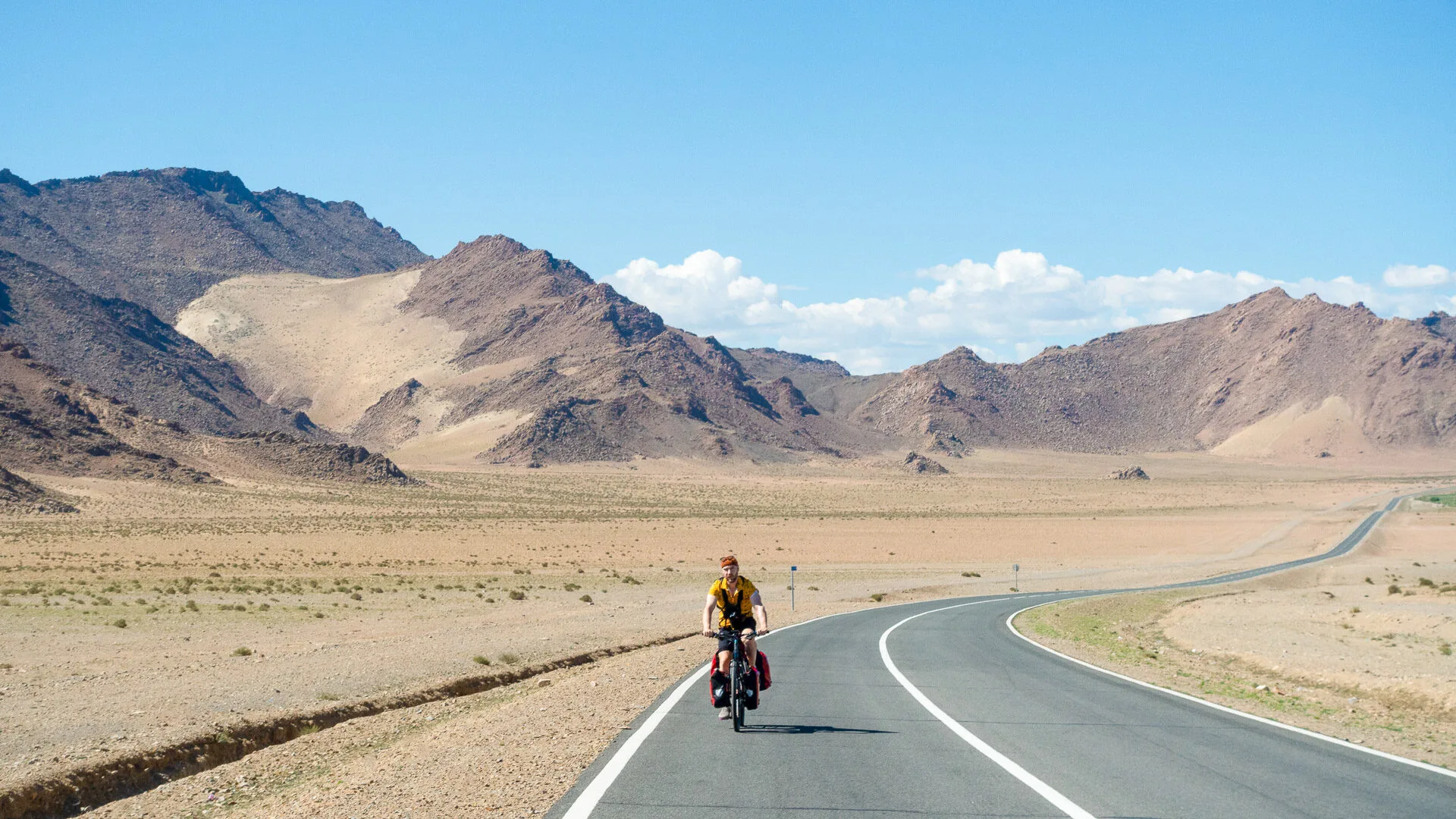 Cyclist on the Zavkhan Desert Plateau