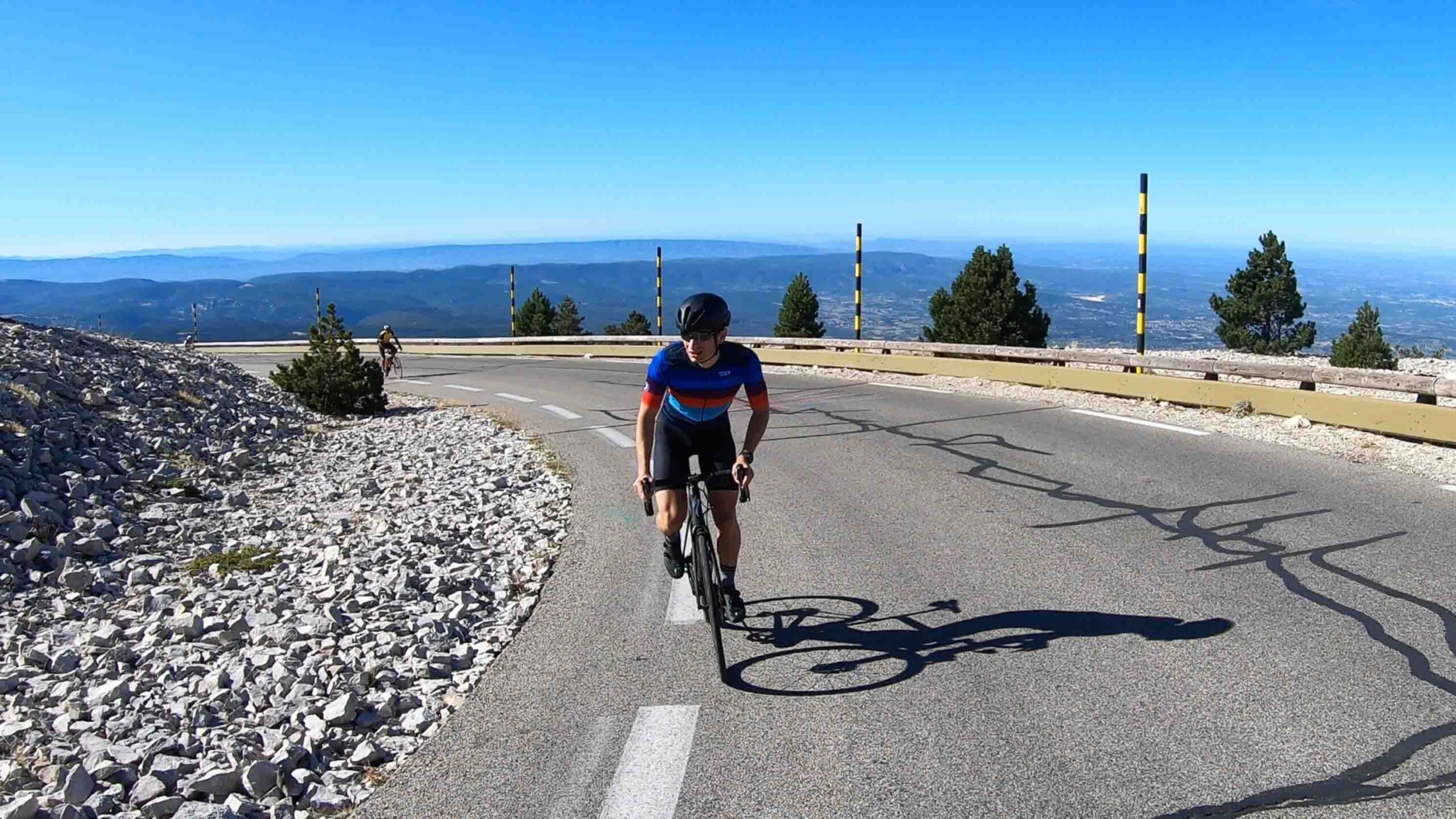 Cyclist climbing Ventoux from Bedoin route