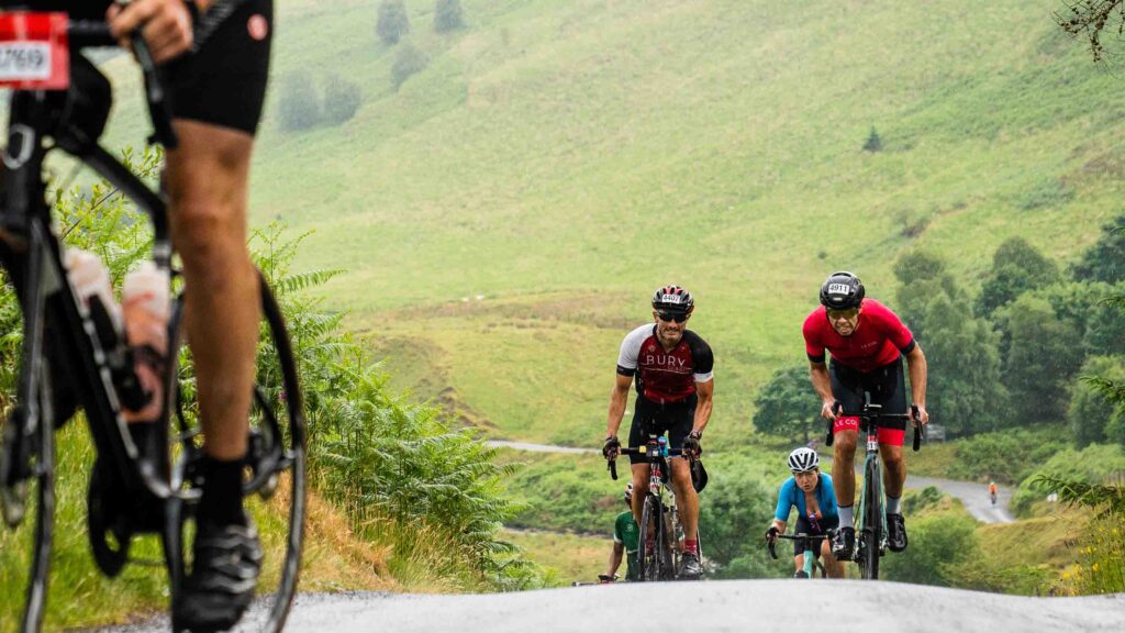 Cyclists on the Devil's Staircase cycling climb on the Wales Dragon Ride sportive