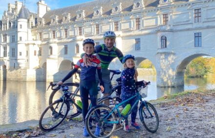 Family on a family cycling holiday trip in France