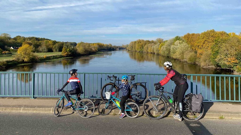 Family of cyclists on a family cycling holiday in the Loire, France