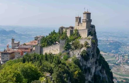 Castle of San Marino above the plains below