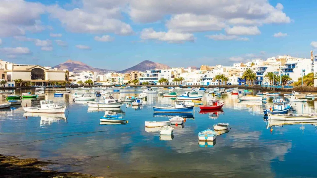 Town of Arrecife in Lanzarote with mountains behind
