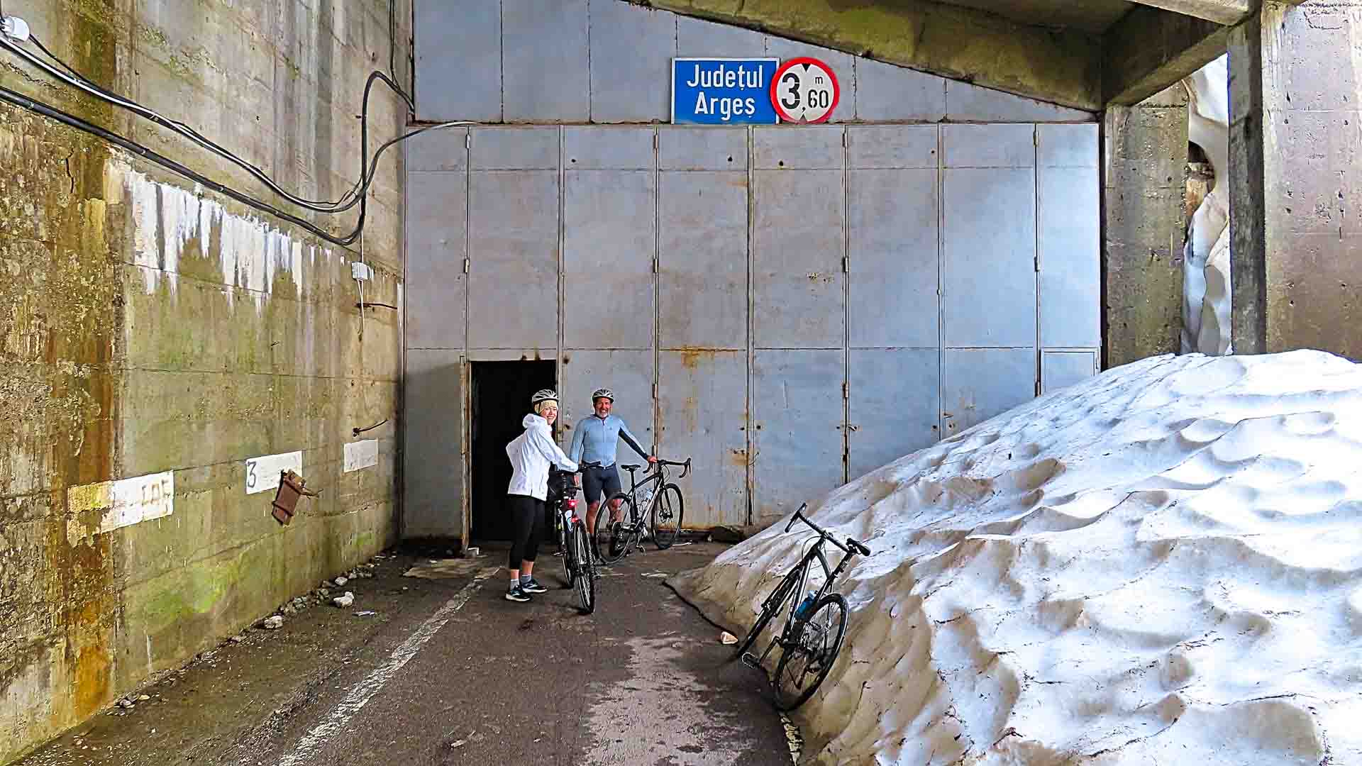 Snow at the tunnel entrance on Transfagarasan