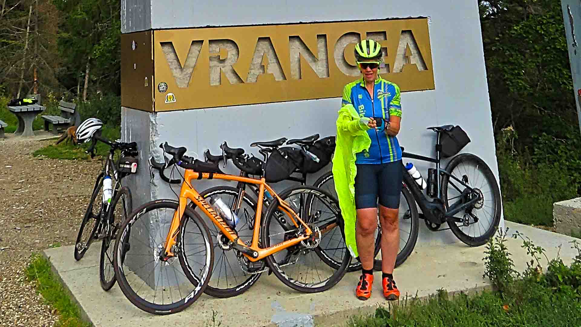 On a cycling trip in Romania at top of Tulnici climb