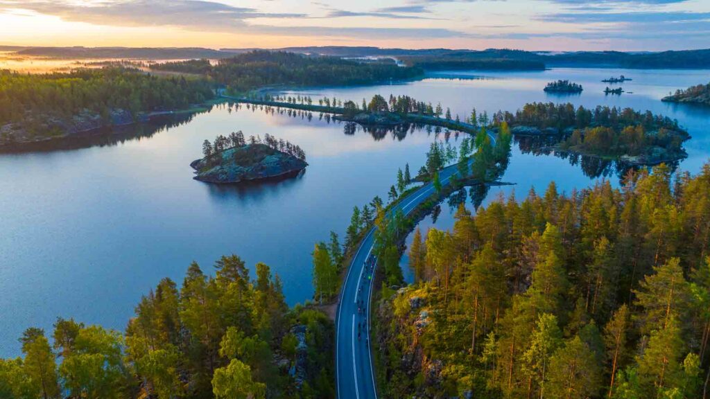 Aerial view of the Saimaa Cycle Tour landscape