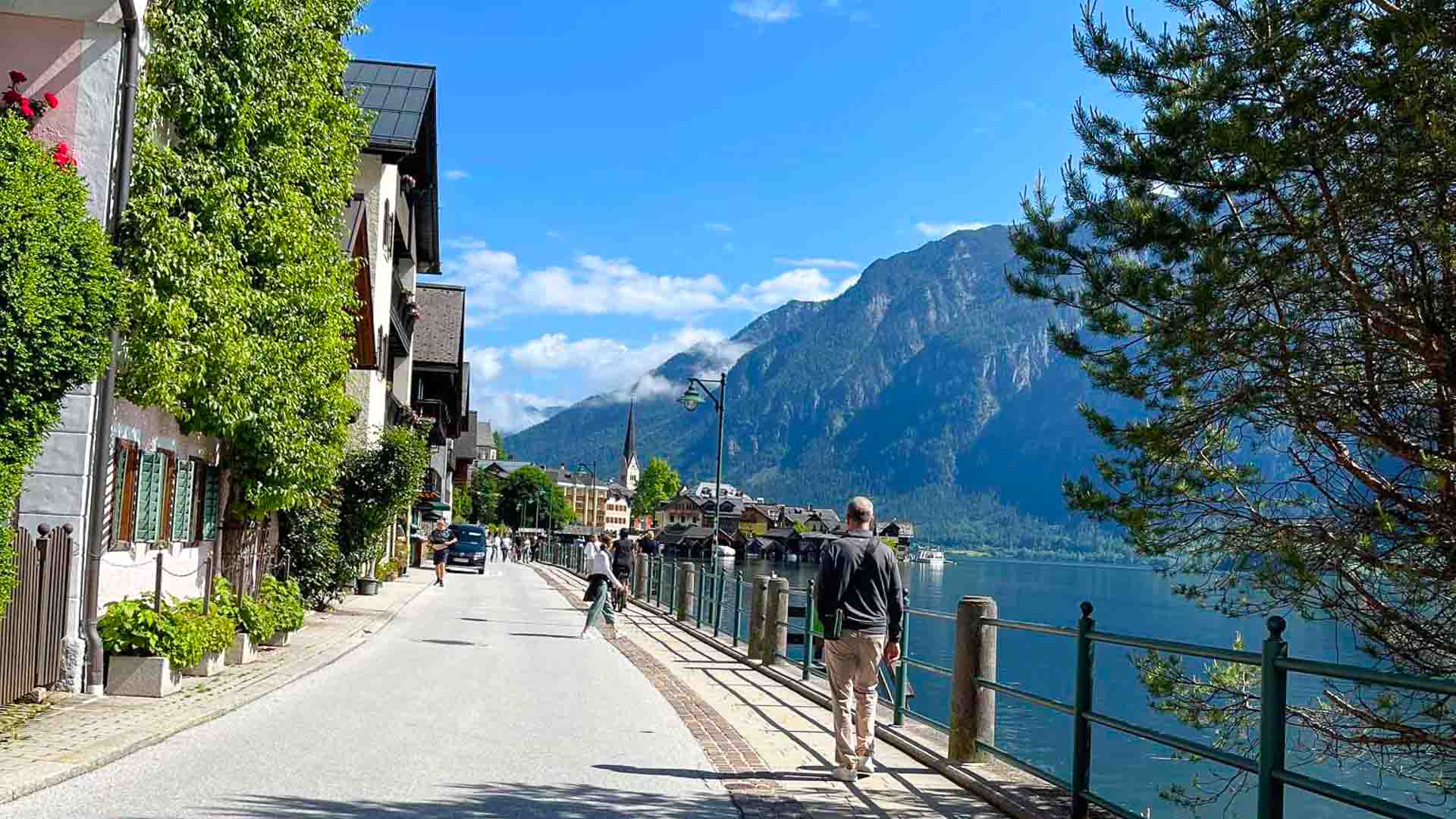 Leaving Hallstatt with lake and road