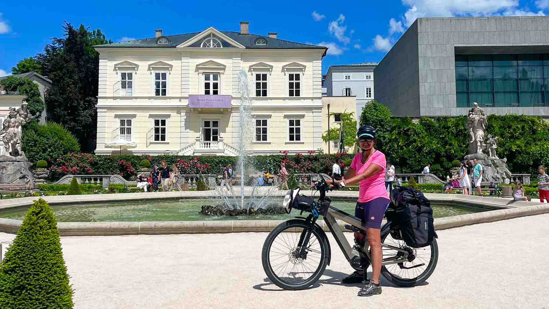Cyclist outside the Mirabellgarten in Salzburg