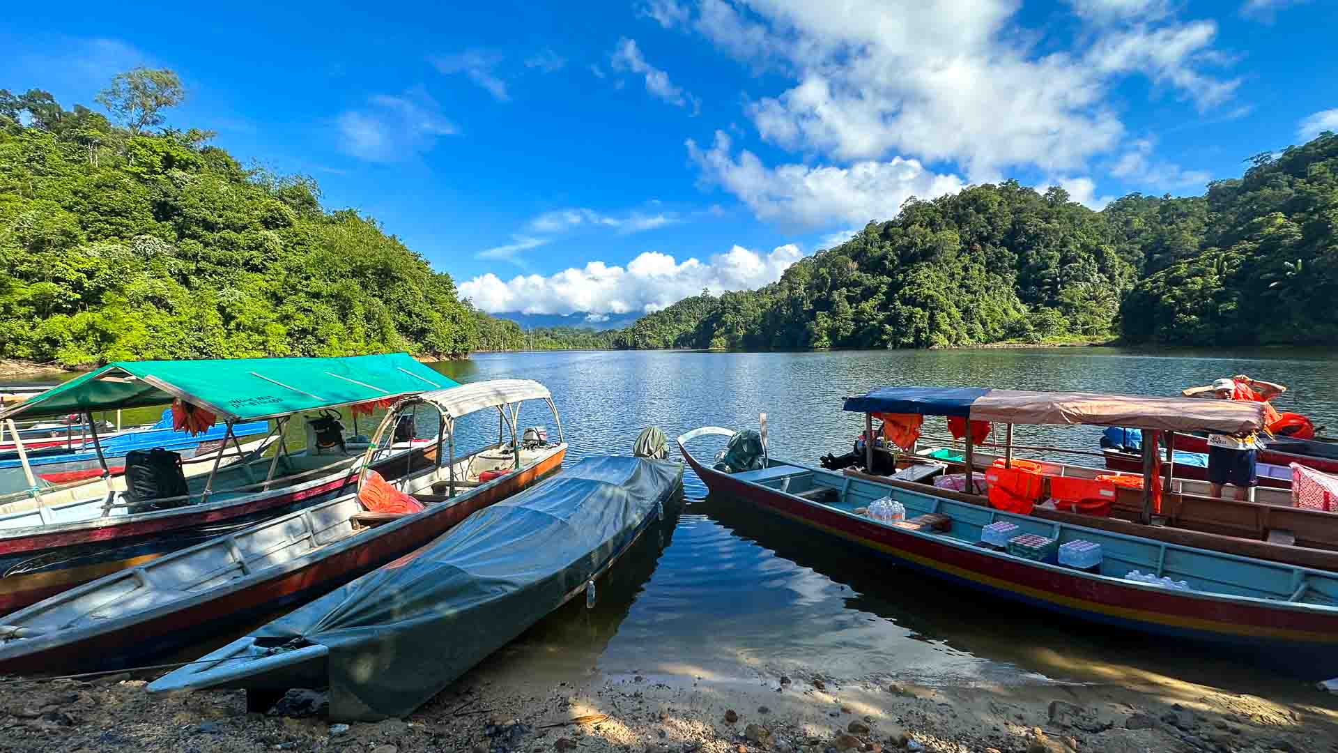 Boats on the Bengoh resevoir in Sarawak Borneo