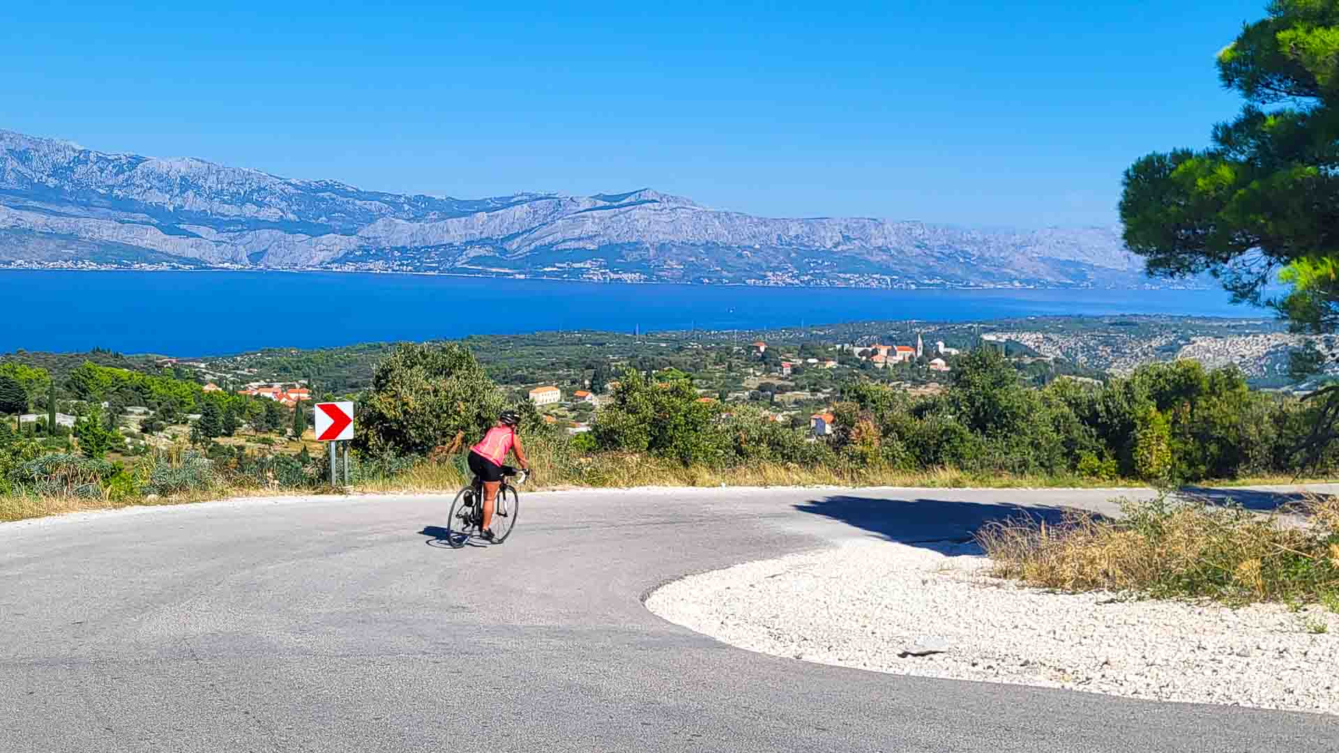 Cyclist on a switchback in riding on a Croatia cycling holiday
