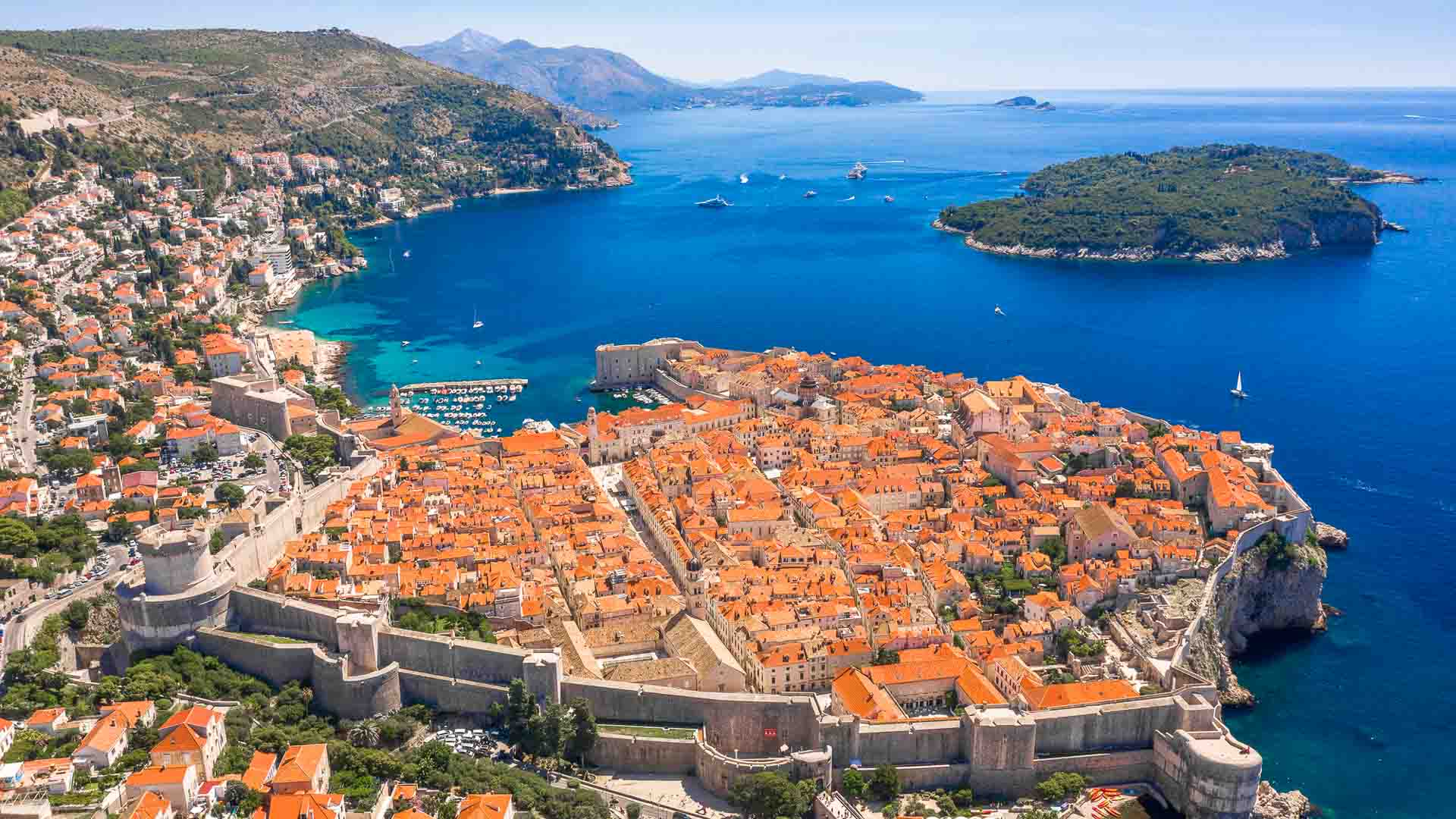 Drone photo of Dubrovnik, start point for a cycling tour of the Balkans