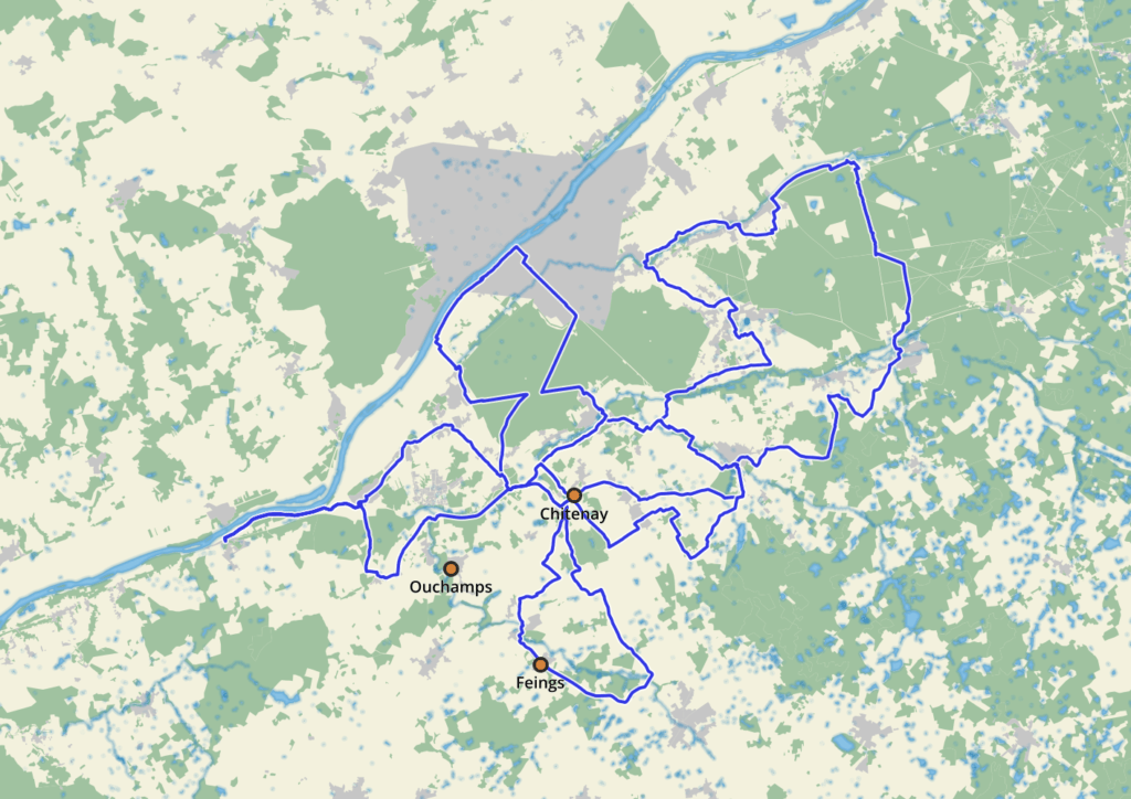 Route map for a France cycling holiday in Loire Valley