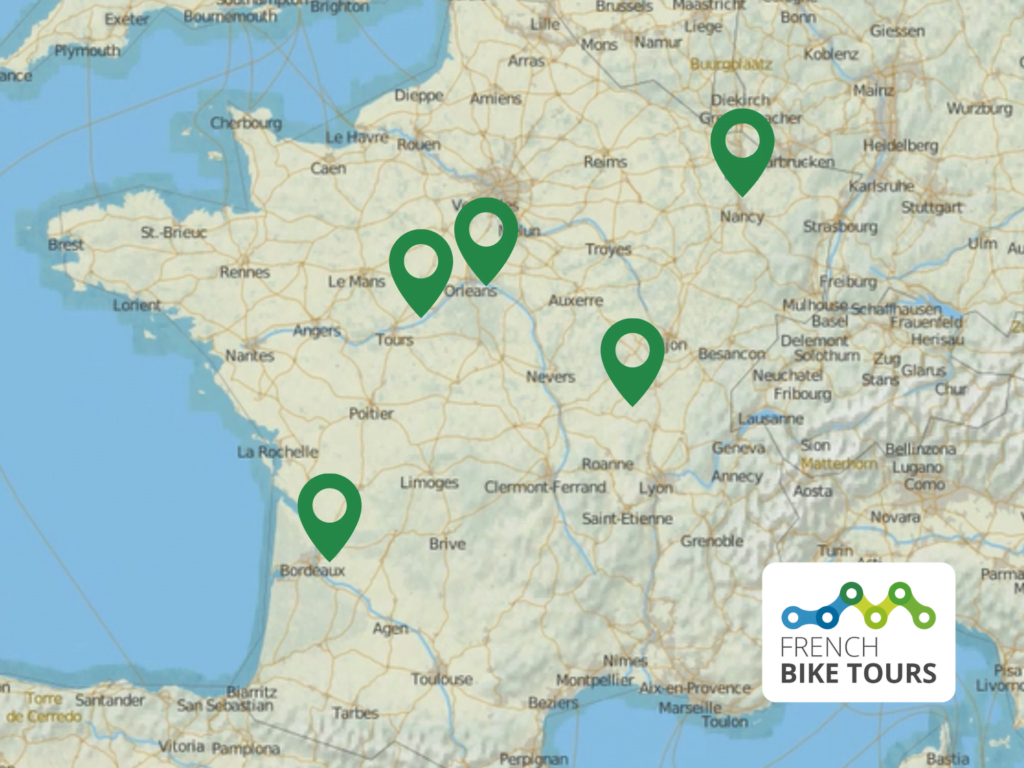 Map showing best easy cycling routes in france