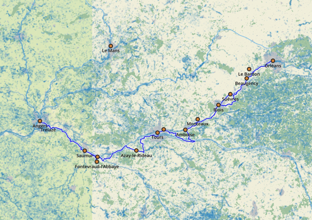 Orleans to Angers cycling route map