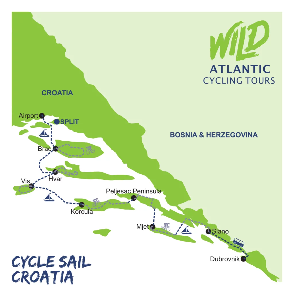 Map of Croatia island hopping bike tour