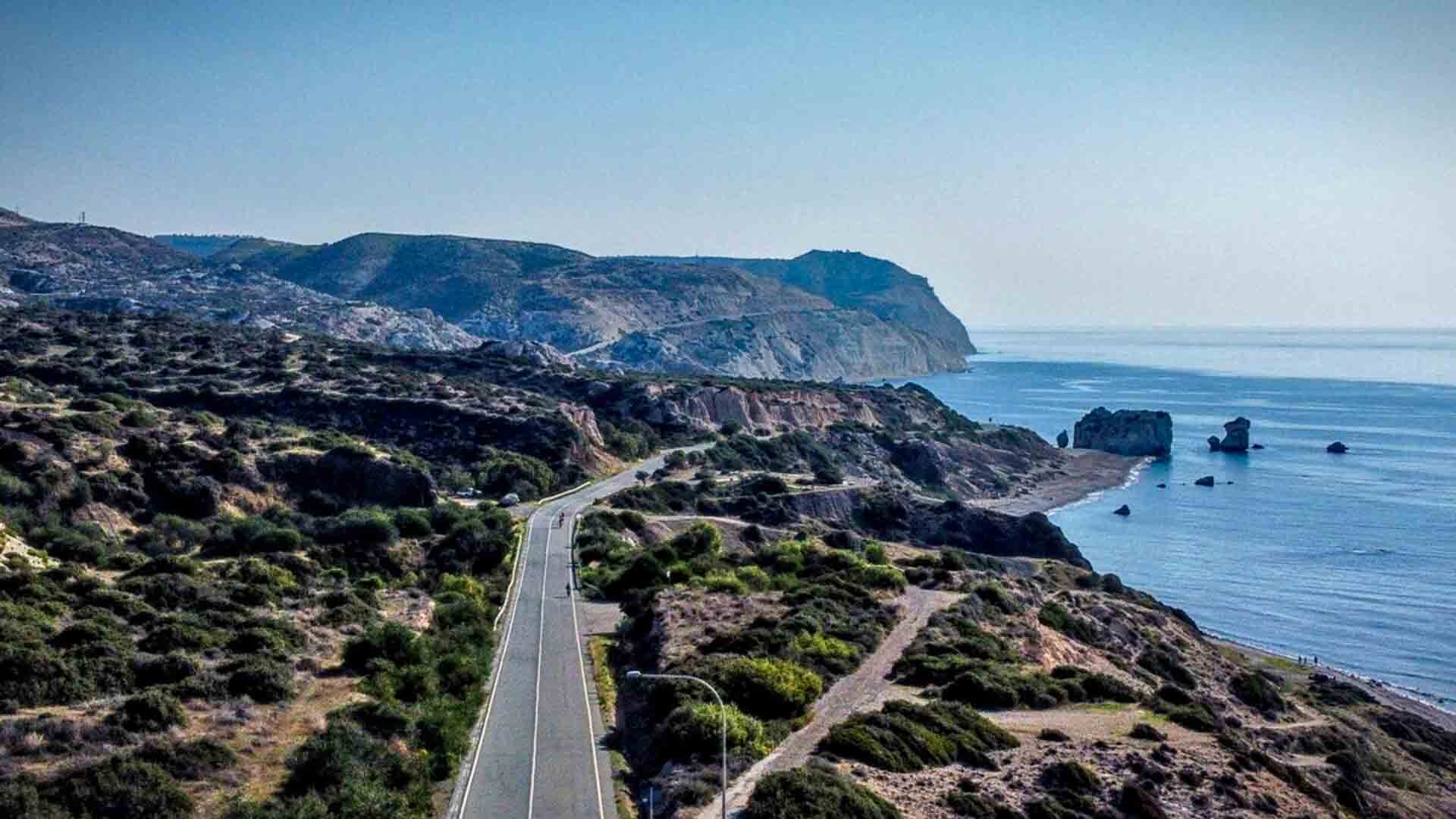 Aerial view of coastal road with spectacular views in Cyprus