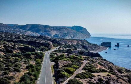 Aerial view of coastal road with spectacular views in Cyprus