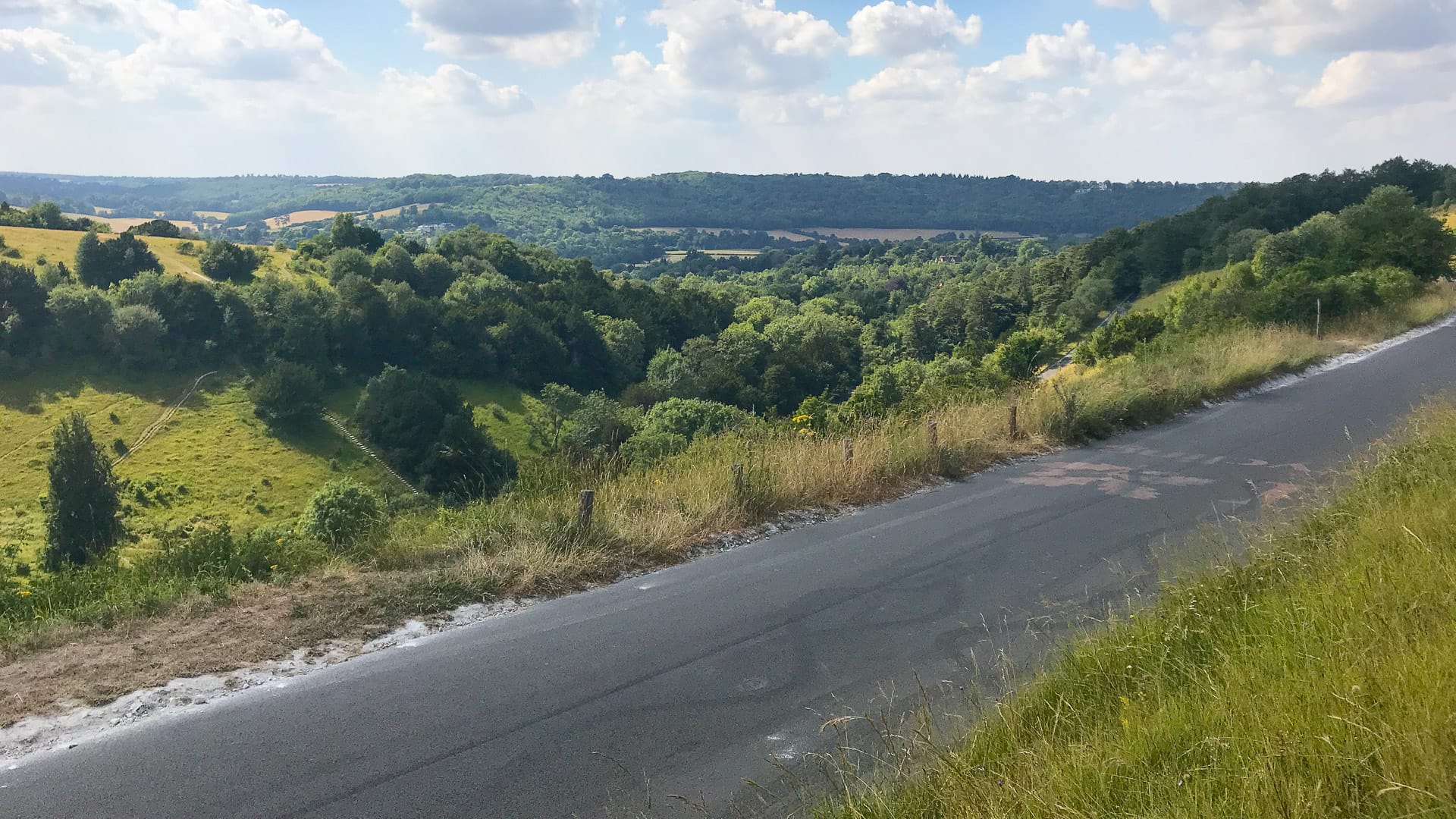 Views back across the valley, halfway up Box Hill by bike