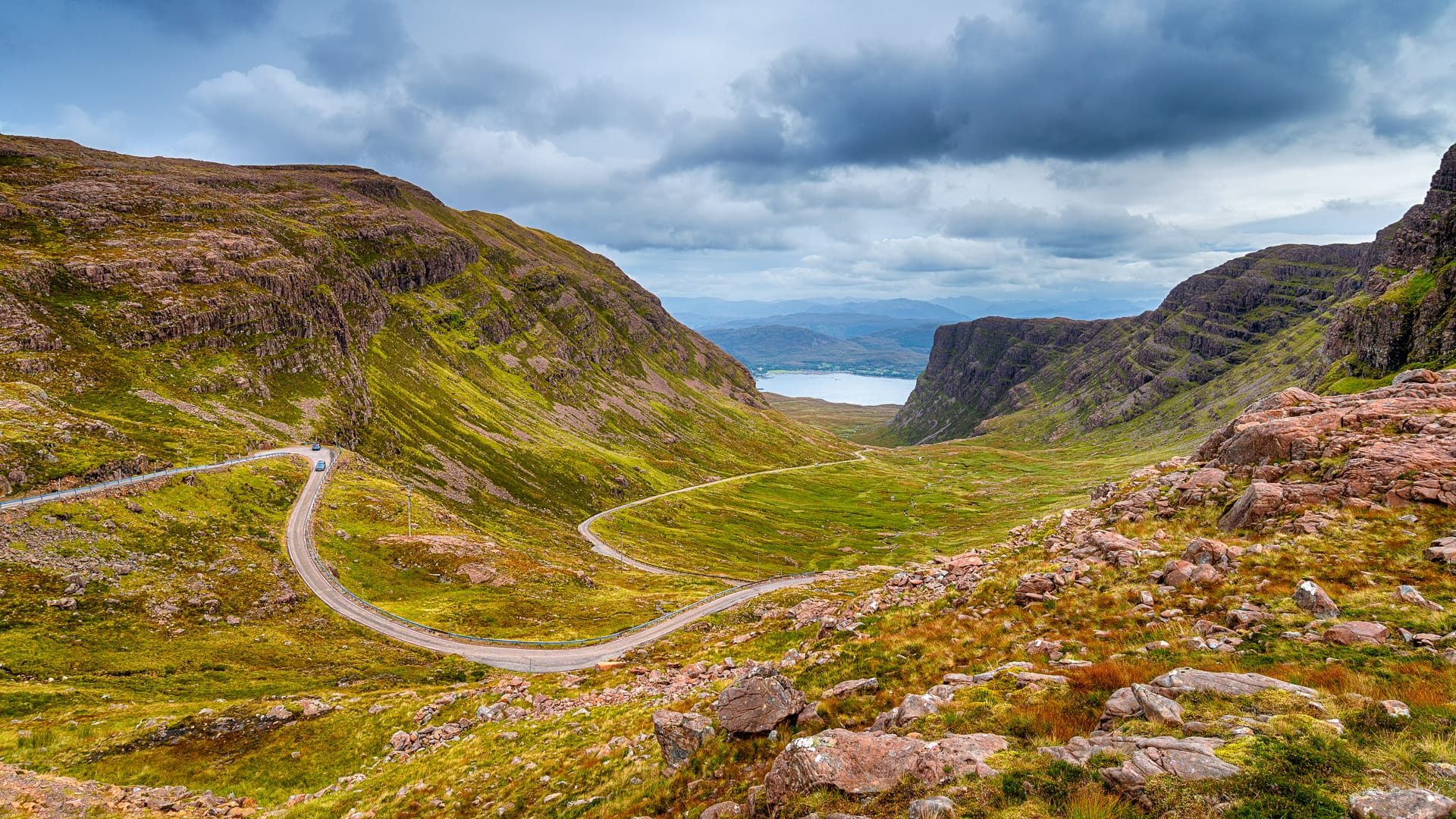 Applecross Pass viewpoint, top of Bealach na Ba, NC500 cycle route Scotland